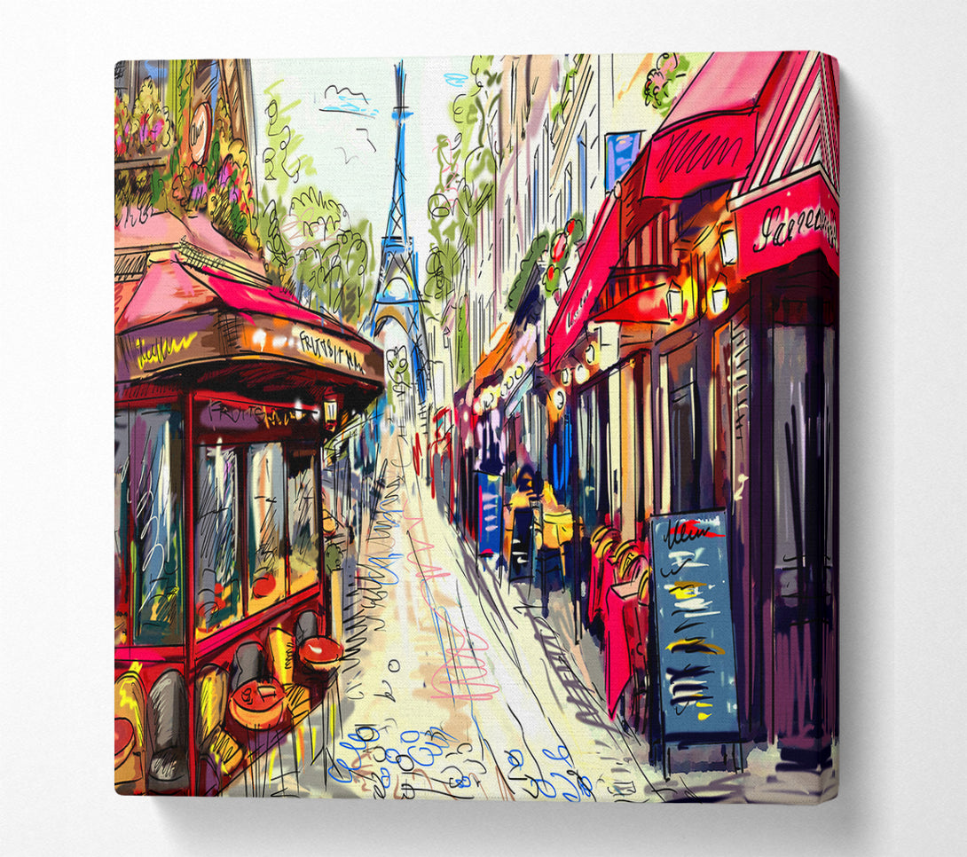 A Square Canvas Print Showing Eiffel Tower Streets 19 Square Wall Art