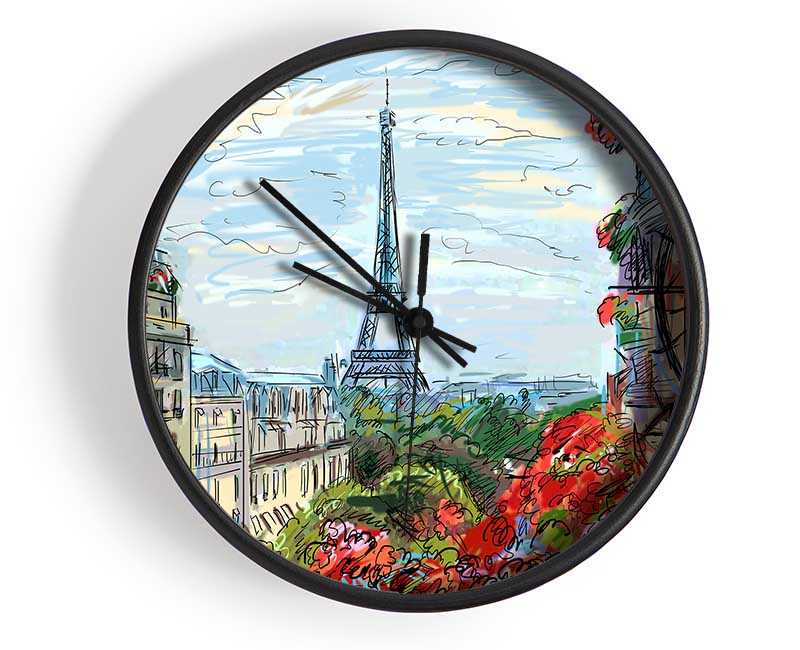 Eiffel Tower Over The City 9 Clock - Wallart-Direct UK