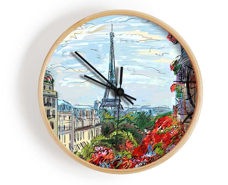 Eiffel Tower Over The City 9 Clock - Wallart-Direct UK