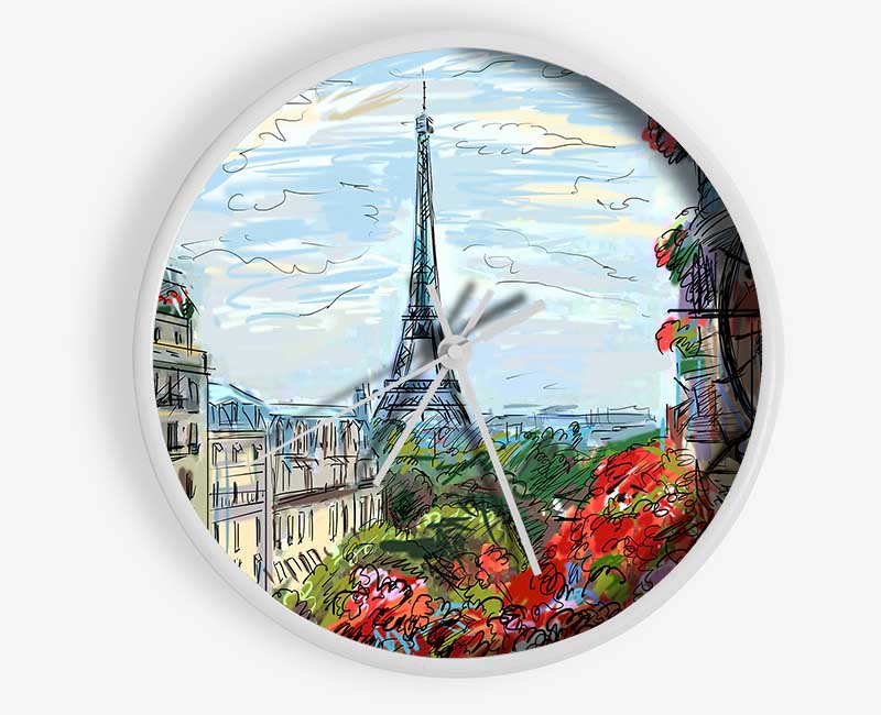 Eiffel Tower Over The City 9 Clock - Wallart-Direct UK