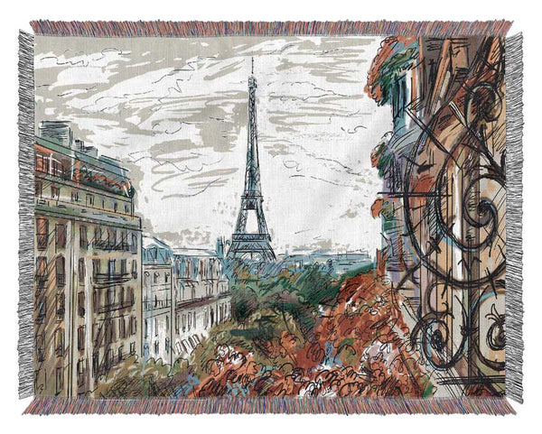 Eiffel Tower Over The City 9 Woven Blanket