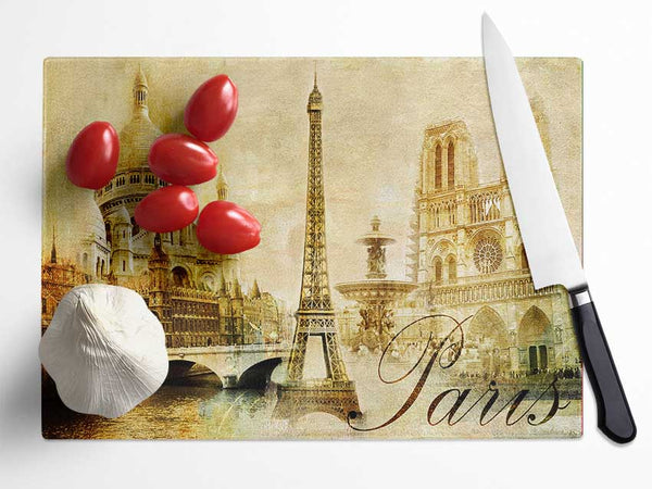 Eiffel Tower Retro 13 Glass Chopping Board