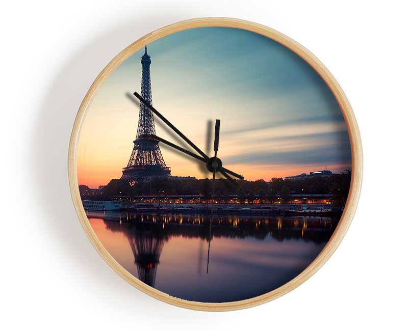 Eiffel Tower Over The River Seine 4 Clock - Wallart-Direct UK