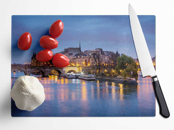 River Seine At Twilight 2 Glass Chopping Board