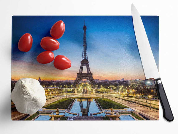 Eiffel Tower Night Lights Glass Chopping Board