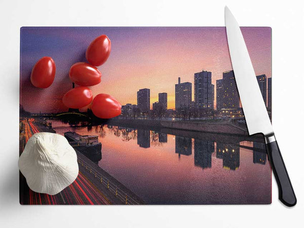 Eiffel Tower Over The River Seine 2 Glass Chopping Board