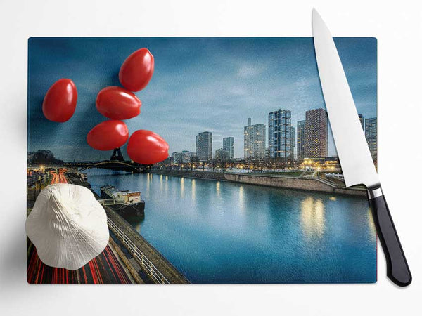 Eiffel Tower Over The River Seine 1 Glass Chopping Board