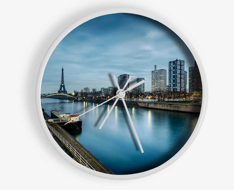 Eiffel Tower Over The River Seine 1 Clock - Wallart-Direct UK