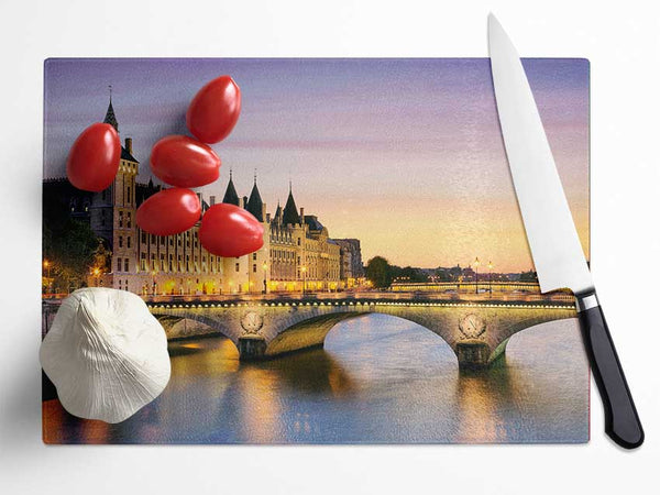 River Seine At Twilight 1 Glass Chopping Board