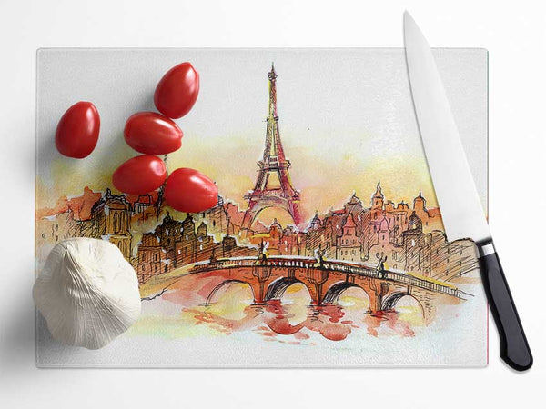 Eiffel Tower Over The City 2 Glass Chopping Board