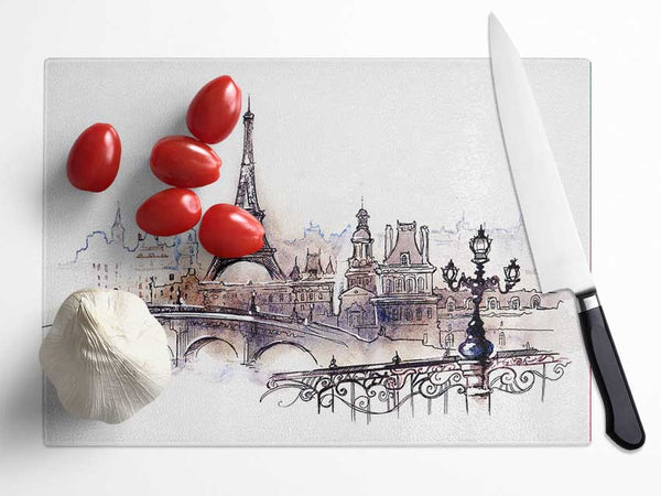 Eiffel Tower Over The City 4 Glass Chopping Board