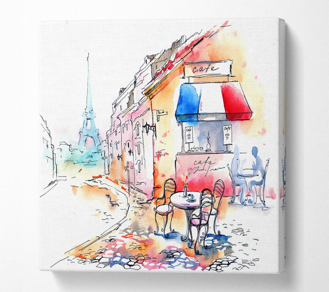 A Square Canvas Print Showing Eiffel Tower Streets 9 Square Wall Art