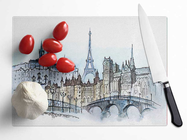 Eiffel Tower Over The City 3 Glass Chopping Board