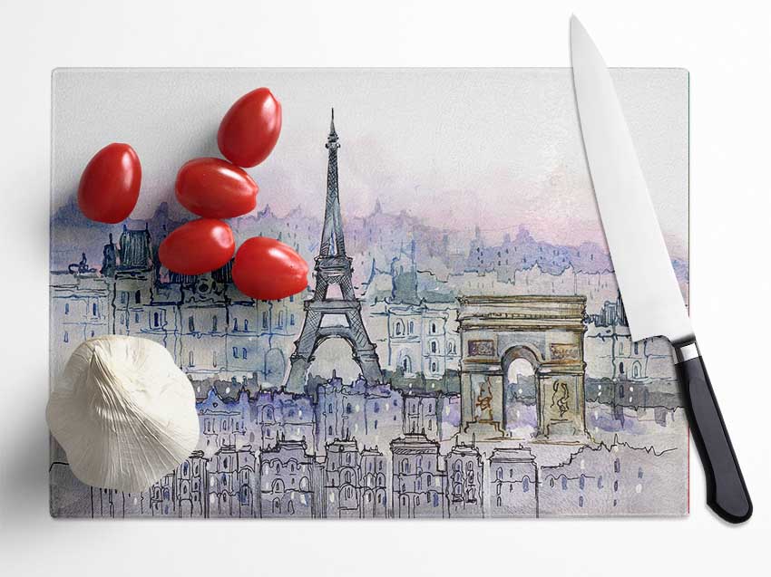 Eiffel Tower Over The City 6 Glass Chopping Board