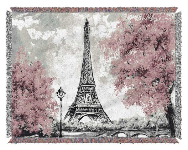 Eiffel Tower Pink trees Woven Blanket