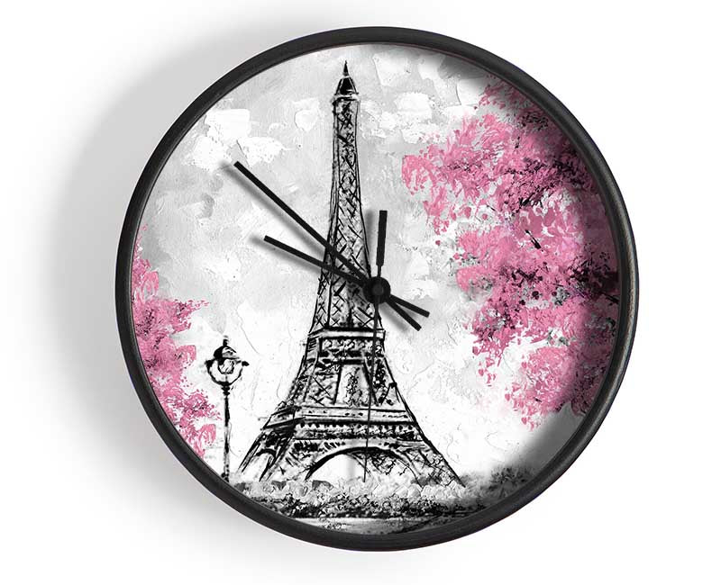 Eiffel Tower Pink trees Clock - Wallart-Direct UK