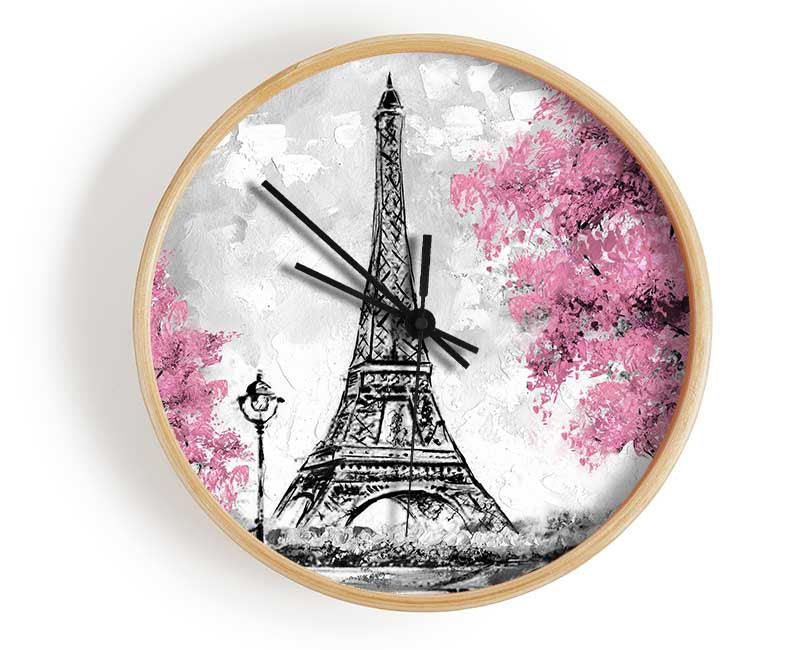 Eiffel Tower Pink trees Clock - Wallart-Direct UK