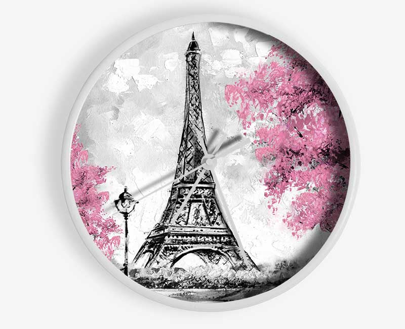 Eiffel Tower Pink trees Clock - Wallart-Direct UK