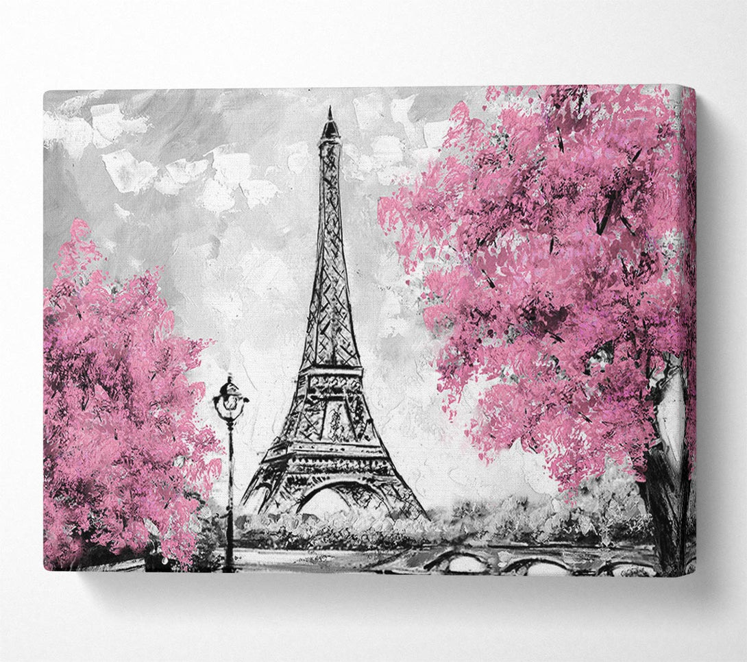 Picture of Eiffel Tower Pink trees Canvas Print Wall Art