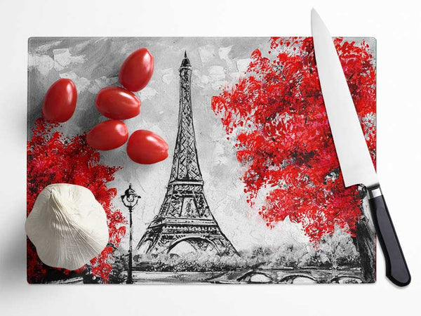 Eiffel Tower Red trees Glass Chopping Board