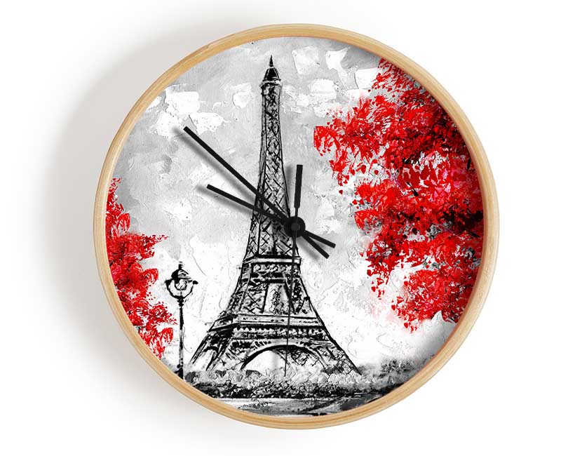 Eiffel Tower Red trees Clock - Wallart-Direct UK