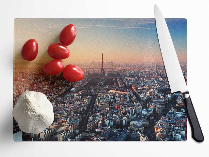 Eiffel Tower Over The City 5 Glass Chopping Board