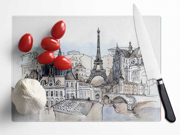 Eiffel Tower Over The Ciity 8 Glass Chopping Board