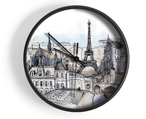 Eiffel Tower Over The Ciity 8 Clock - Wallart-Direct UK