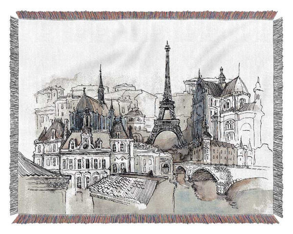 Eiffel Tower Over The Ciity 8 Woven Blanket