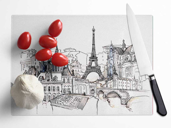 Eiffel Tower Over The City 7 Glass Chopping Board