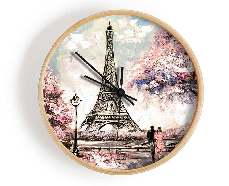 Eiffel Tower Pink Tree Clock - Wallart-Direct UK