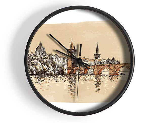 Charles Bridge Watercolour Clock - Wallart-Direct UK