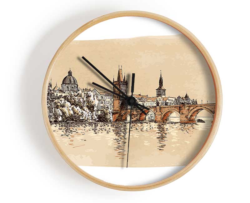 Charles Bridge Watercolour Clock - Wallart-Direct UK