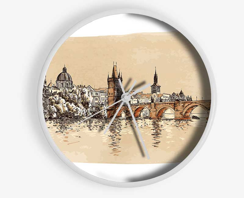 Charles Bridge Watercolour Clock - Wallart-Direct UK