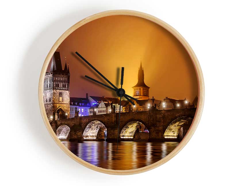 Charles Bridge Over The River Vltava Clock - Wallart-Direct UK