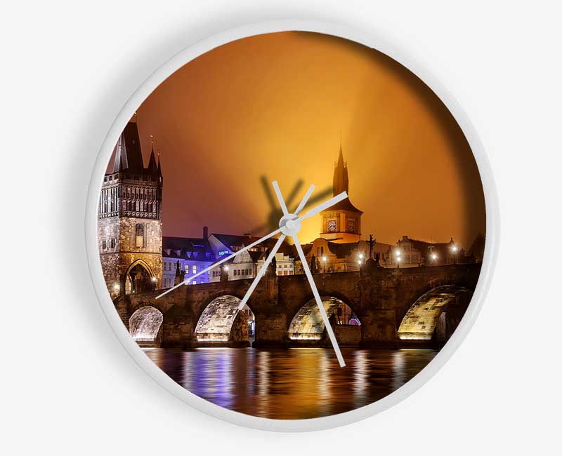 Charles Bridge Over The River Vltava Clock - Wallart-Direct UK