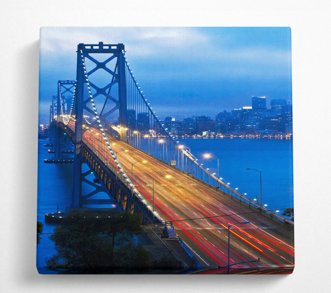 A Square Canvas Print Showing Golden Gate Bridge Blues Square Wall Art