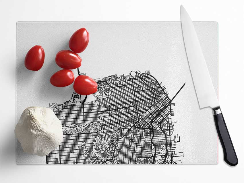 Map Of The City 5 Glass Chopping Board