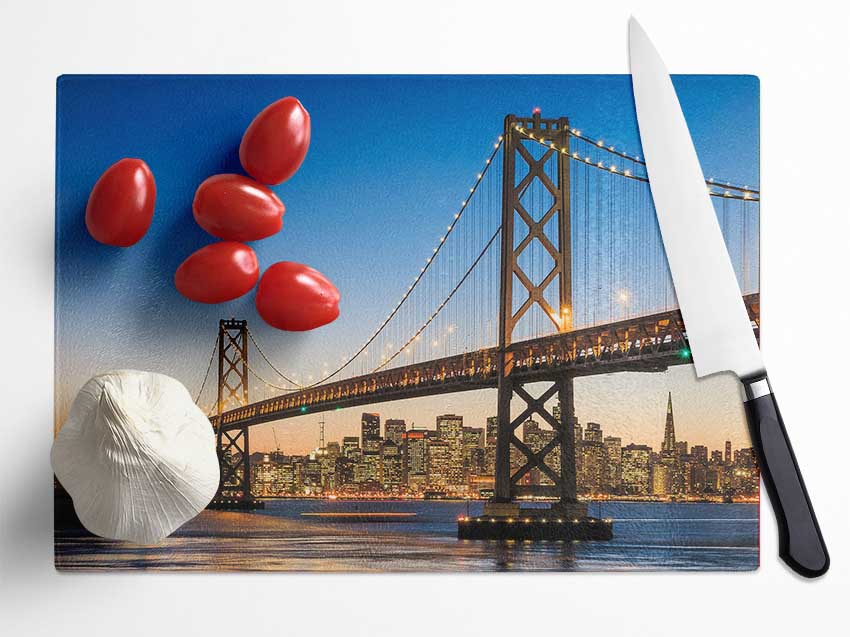 Golden Gate Bridge Lights Of The City Glass Chopping Board