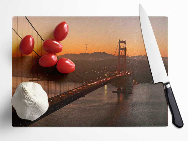 Golden Gate Bridge Sunset Glow Glass Chopping Board