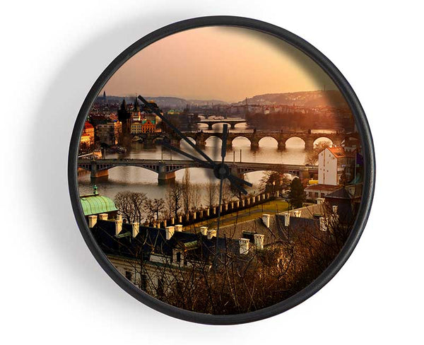 Stunning Sunrise Bridges Clock - Wallart-Direct UK