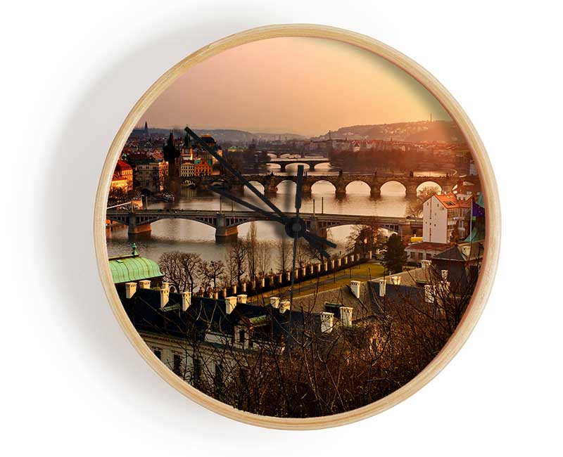 Stunning Sunrise Bridges Clock - Wallart-Direct UK