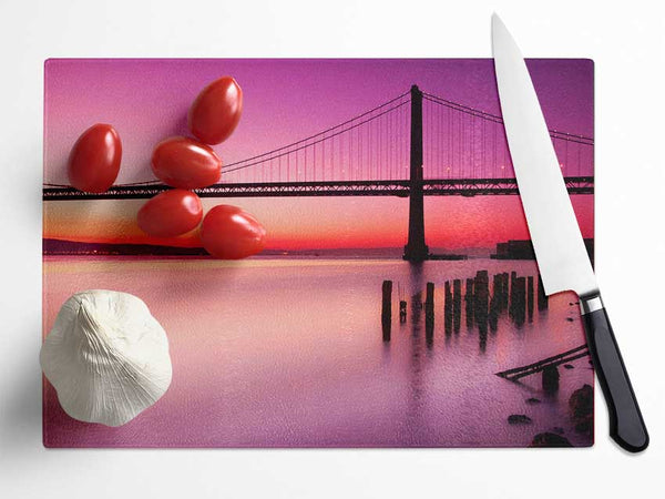 Golden Gate Bridge Pink Serene Glass Chopping Board