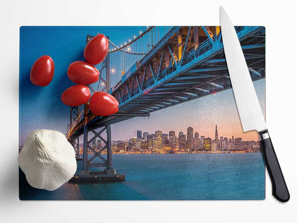 Golden Gate Bridge The City At Twilight Glass Chopping Board