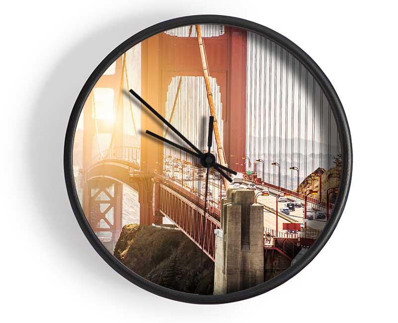 Sunrise Glow Over The Golden Gate Bridge Clock - Wallart-Direct UK