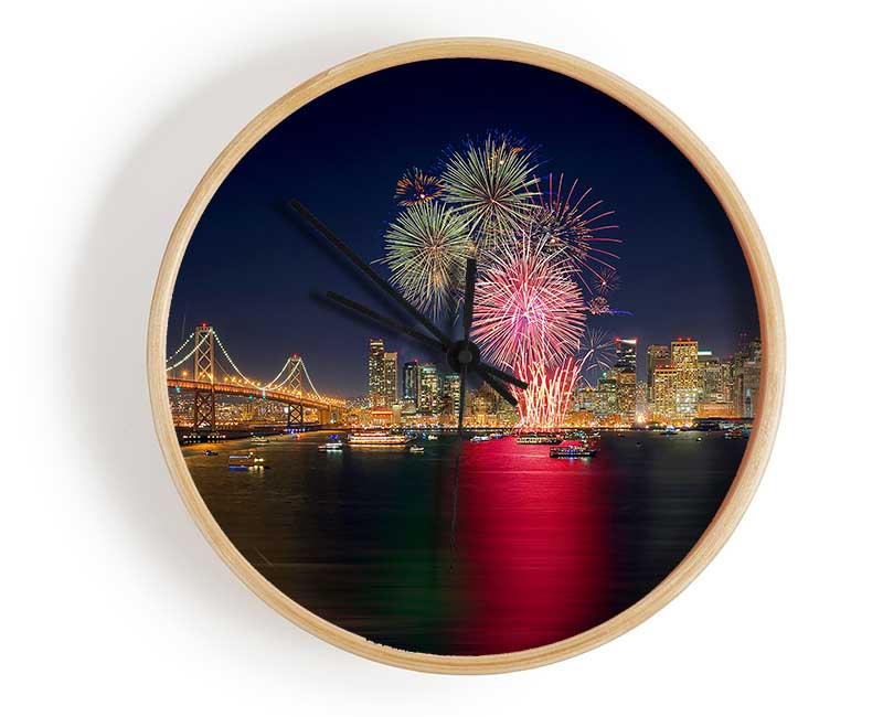 Fireworks Over The Golden Gate Bridge Clock - Wallart-Direct UK