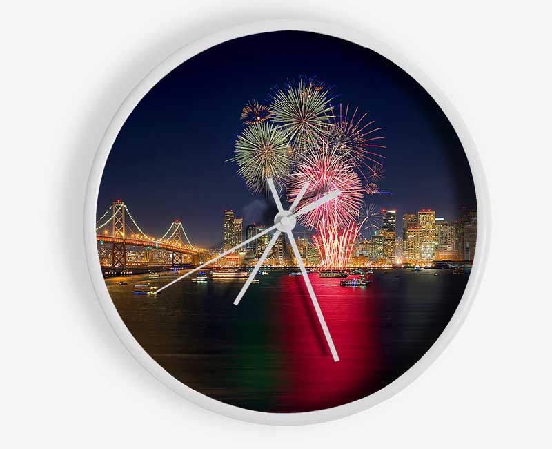 Fireworks Over The Golden Gate Bridge Clock - Wallart-Direct UK