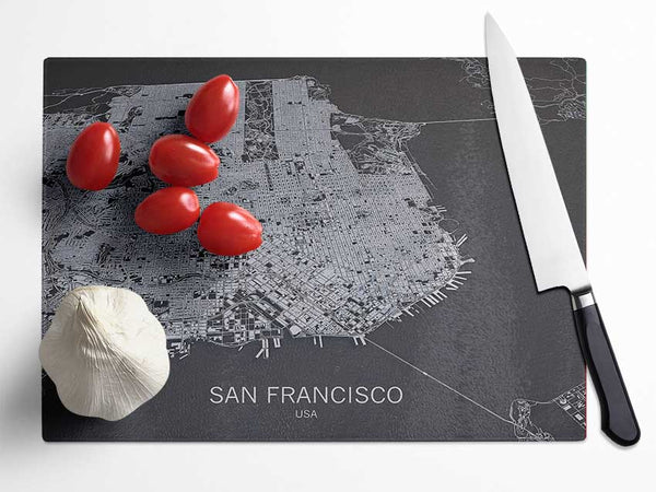 Map Of The City 4 Glass Chopping Board