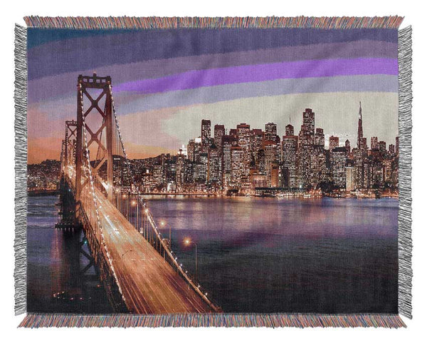 Golden Gate Bridge Purple Waters Woven Blanket