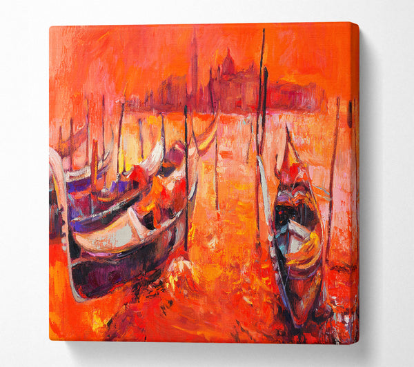 A Square Canvas Print Showing Gondola Line Up 2 Square Wall Art